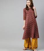 Women Rust Geometric A-Line Cotton Kurta