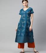 Women Teal Quirky A-Line Cotton Kurta