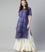 Women Blue Quirky Straight Cotton Kurta