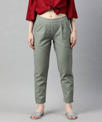 Grey Solid Cotton Slub Pant 1