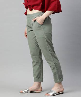 Grey Solid Cotton Slub Pant 2