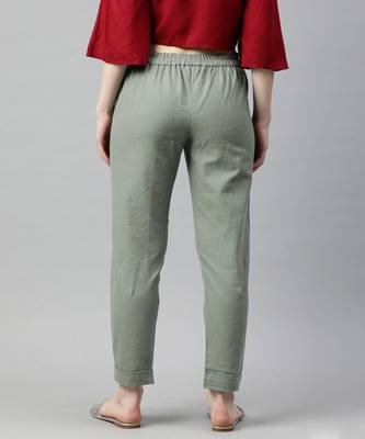 Grey Solid Cotton Slub Pant 3