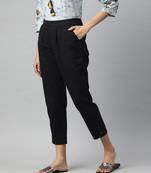 Black Solid Cotton Slub Pant