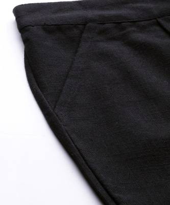 Black Solid Cotton Slub Pant 3