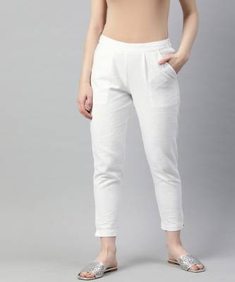 White Solid Cotton Slub Pant 1