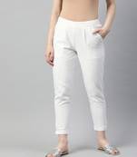White Solid Cotton Slub Pant
