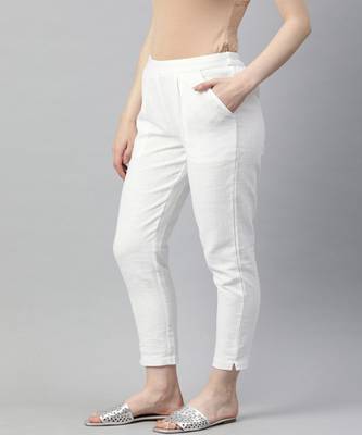 White Solid Cotton Slub Pant 2