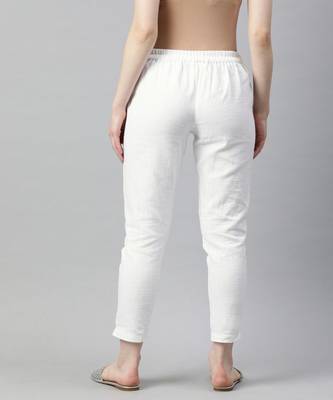 White Solid Cotton Slub Pant 3