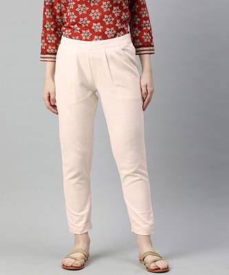 Off White Solid Cotton Slub Pant 1