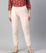 Off White Solid Cotton Slub Pant