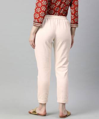 Off White Solid Cotton Slub Pant 3
