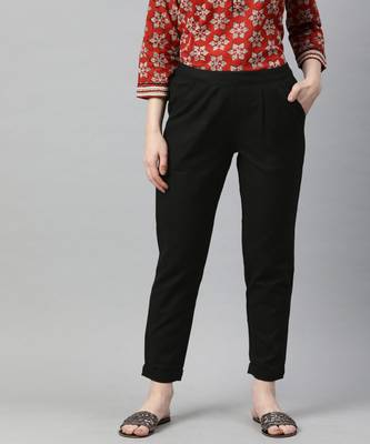 Black Solid Cotton Slub Pant 1