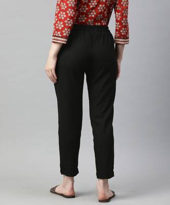 Black Solid Cotton Slub Pant 2
