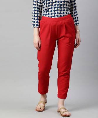 Maroon Solid Cotton Slub Pant 1