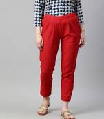 Maroon Solid Cotton Slub Pant