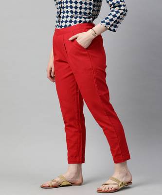 Maroon Solid Cotton Slub Pant 3