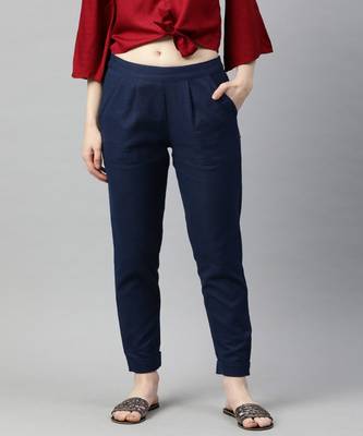 Navy Blue Solid Cotton Slub Pant 1