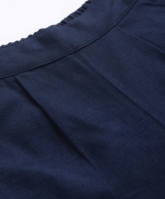 Navy Blue Solid Cotton Slub Pant 4