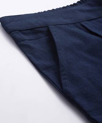Navy Blue Solid Cotton Slub Pant 5