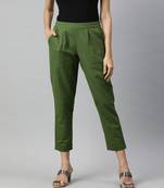 Olive Solid Cotton Slub Pant