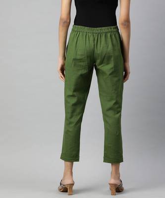 Olive Solid Cotton Slub Pant 3