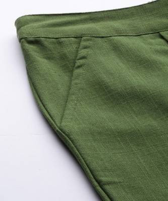 Olive Solid Cotton Slub Pant 4