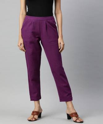 Wine Solid Cotton Slub Pant 1