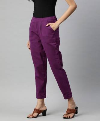 Wine Solid Cotton Slub Pant 2
