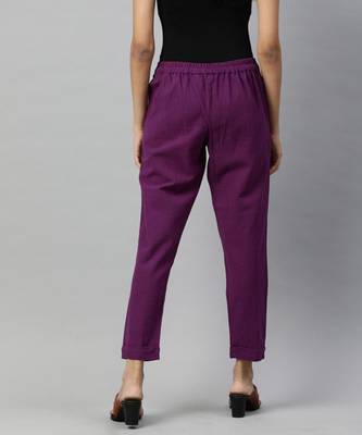 Wine Solid Cotton Slub Pant 3