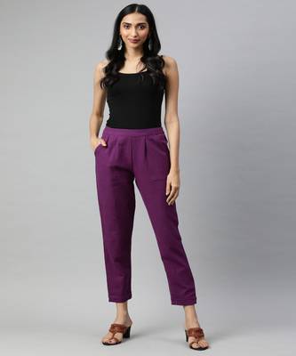 Wine Solid Cotton Slub Pant 4