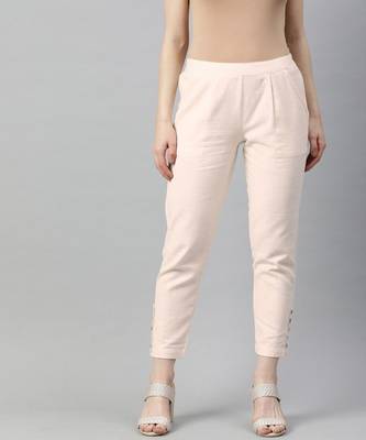 Off White Solid Cotton Slub Pant 2
