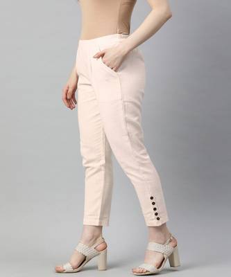 Off White Solid Cotton Slub Pant 3