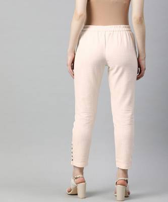 Off White Solid Cotton Slub Pant 4