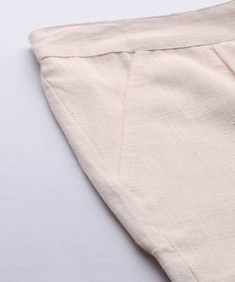 Off White Solid Cotton Slub Pant 5