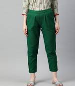 Bottle Green Solid Cotton Slub Pant