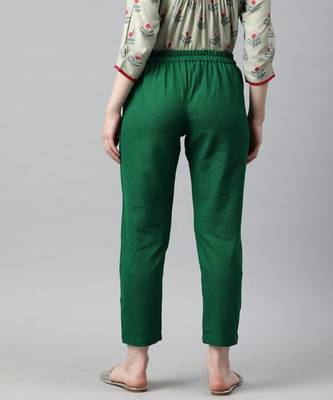 Bottle Green Solid Cotton Slub Pant 3