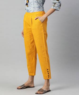 Mustard Solid Cotton Slub Pant 2