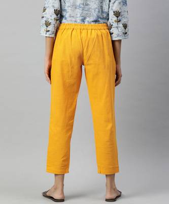 Mustard Solid Cotton Slub Pant 3