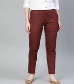 Maroon Solid Cotton Lycra Pant