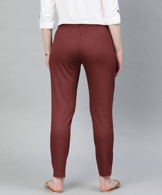 Maroon Solid Cotton Lycra Pant 3