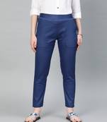 Persian Blue Solid Cotton Lycra Pant
