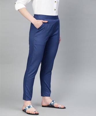 Persian Blue Solid Cotton Lycra Pant 2
