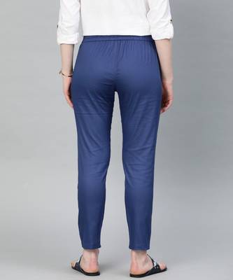 Persian Blue Solid Cotton Lycra Pant 3