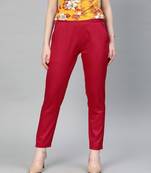 Red Solid Cotton Lycra Pant