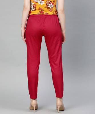 Red Solid Cotton Lycra Pant 3