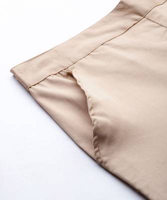 Beige Solid Cotton Lycra Pant 5