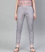 Grey Solid Cotton Lycra Pant