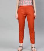Rust Orange Solid Cotton Lycra Pant
