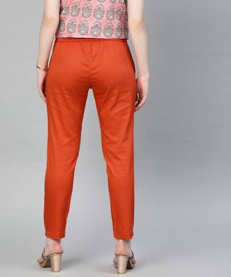 Rust Orange Solid Cotton Lycra Pant 3