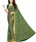green printed crepe saree with blouse